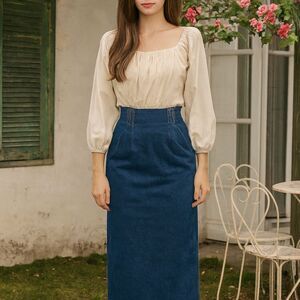 Hunt Club High Waisted Denim Maxi Pencil Skirt Womens Sz 8 VTG 80s Classic Jeans